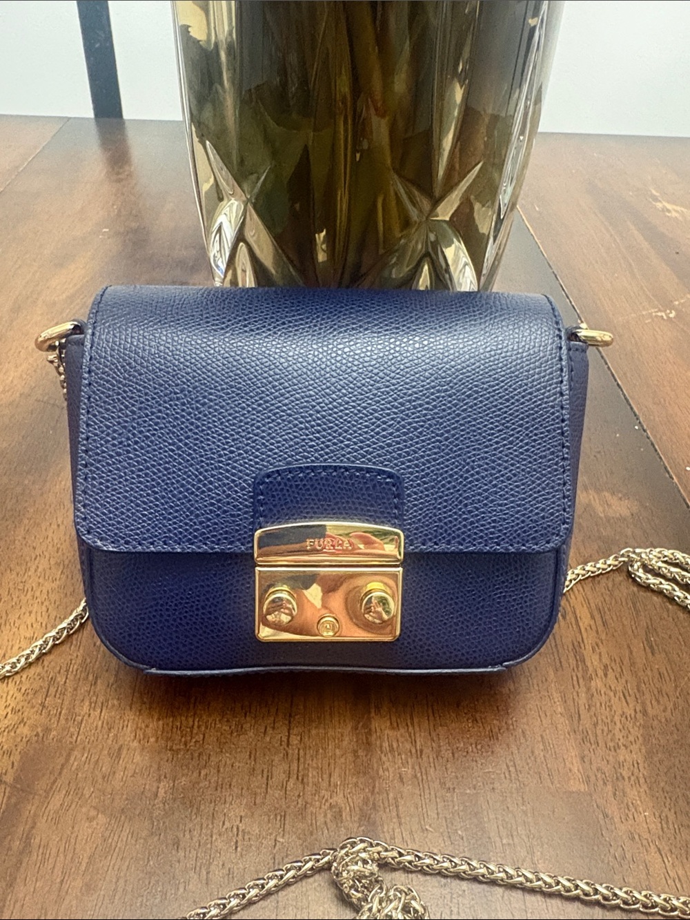 FURLA METROPOLIS Crossbody Mini Nero, Navy in 6 by 5 iinches EUC. - Picture 6 of 9